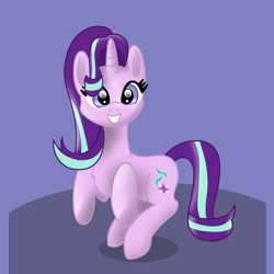 Size: 2048x2048 | Tagged: safe, artist:platinumdrop, starlight glimmer, pony, unicorn, female, grin, high res, looking at you, mare, purple background, simple background, smiling, smiling at you, solo