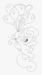 Size: 862x1536 | Tagged: safe, artist:dreamtimeponies, artist:lauren faust, baby half note, earth pony, pony, g1, g4, baby, baby half note can fly, baby hawwlf note, baby pony, balloon, black and white, cute, female, filly, floating, flying, foal, g1 to g4, generation leap, grayscale, heart, heart balloon, holding, hoof hold, monochrome, simple background, sketch, smiling, solo, then watch her balloons lift her up to the sky, white background
