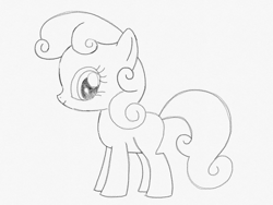 Size: 2048x1536 | Tagged: safe, artist:dreamtimeponies, artist:lauren faust, baby half note, earth pony, pony, g1, g4, baby, baby hawwlf note, baby pony, black and white, cute, female, filly, foal, g1 to g4, generation leap, grayscale, looking at you, monochrome, not sweetie belle, sketch, smiling, smiling at you, solo