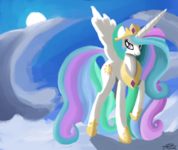 Size: 1688x1425 | Tagged: safe, artist:tazool, princess celestia, alicorn, pony, g4, cloud, female, sky, solo, sun