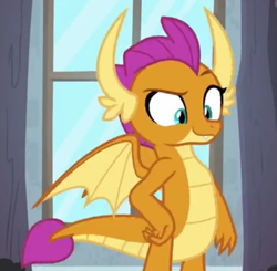 Size: 801x785 | Tagged: safe, screencap, smolder, dragon, g4, molt down, season 8, cropped, dragoness, female, hand on hip, raised eyebrow, solo, spread wings, wings