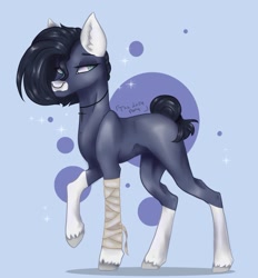 Size: 1713x1849 | Tagged: safe, artist:thelazyponyy, oc, oc only, earth pony, pony, abstract background, bandage, coat markings, ear fluff, earth pony oc, raised hoof, socks (coat markings), unshorn fetlocks