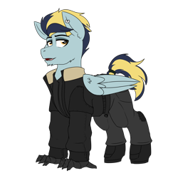 Size: 2700x2700 | Tagged: safe, artist:coatieyay, oc, oc only, oc:heat treat, hippogriff, pony, boots, clothes, ear piercing, earring, high res, jacket, jewelry, male, pants, piercing, shoes, simple background, talons, tongue piercing, transparent background