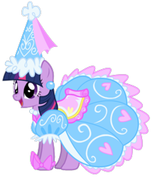 Size: 1026x1178 | Tagged: safe, artist:mixermike622, twilight sparkle, pony, unicorn, g4, background removed, bow, clothes, cute, dress, ear piercing, froufrou glittery lacy outfit, happy, hat, hennin, jewelry, necklace, open mouth, piercing, pretty, princess, simple background, smiling, transparent background, twilight wants to be a princess