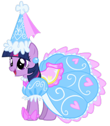 Size: 1026x1178 | Tagged: safe, artist:mixermike622, twilight sparkle, pony, unicorn, g4, background removed, bow, clothes, cute, dress, ear piercing, froufrou glittery lacy outfit, happy, hat, hennin, jewelry, necklace, open mouth, piercing, pretty, princess, puffy sleeves, simple background, smiling, transparent background, twilight wants to be a princess