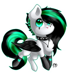 Size: 2395x2504 | Tagged: safe, artist:prettyshinegp, oc, oc only, pegasus, pony, :p, chest fluff, choker, clothes, high res, pegasus oc, signature, simple background, socks, spiked choker, tongue out, transparent background, wings
