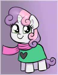 Size: 1428x1845 | Tagged: safe, artist:heretichesh, sweetie belle, pony, unicorn, g4, clothes, crossover, deltarune, female, filly, foal, ralsei, scarf, solo