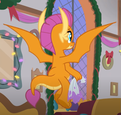 Size: 557x530 | Tagged: safe, screencap, smolder, dragon, g4, the hearth's warming club, cropped, dragoness, female, solo, spread wings, wings