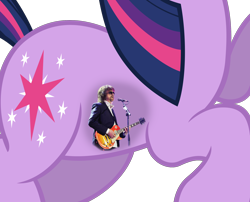 Size: 2054x1662 | Tagged: safe, artist:stabzor, edit, human, pony, unicorn, cropped, electric light orchestra, elo, female, guitar, jeff lynne, mare, microphone, musical instrument, simple background, singing, song reference, transparent background