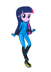 Size: 3035x4299 | Tagged: safe, artist:rollyagami02, twilight sparkle, human, equestria girls, g4, clothes, clothes swap, cosplay, costume, metroid, samus aran, simple background, solo, white background, zero suit