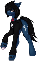 Size: 1680x2619 | Tagged: safe, artist:ouijaa, oc, oc only, earth pony, pony, undead, zombie, zombie pony, bloodshot eyes, bone, bring me the horizon, clothes, commission, fangs, long sleeves, male, oliver sykes, ponified, scar, simple background, solo, stallion, stitches, tattoo, transparent background