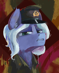 Size: 1080x1332 | Tagged: safe, artist:parab3llum, oc, oc only, oc:nestor lunin, pony, equestria at war mod, bust, cap, clothes, communism, hat, lidded eyes, looking at you, portrait, solo, stalliongrad, uniform