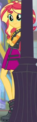 Size: 1250x4093 | Tagged: safe, screencap, sunset shimmer, human, equestria girls, g4, my little pony equestria girls: better together, super squad goals, boots, clothes, cropped, crossed arms, cutie mark on clothes, female, geode of empathy, high heel boots, jewelry, leather, leather boots, leather vest, magical geodes, necklace, shoes, smiling, solo, vest