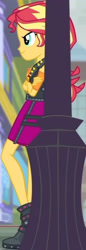 Size: 1402x4095 | Tagged: safe, screencap, sunset shimmer, human, equestria girls, g4, my little pony equestria girls: better together, super squad goals, boots, clothes, cropped, crossed arms, cutie mark on clothes, female, geode of empathy, high heel boots, jewelry, leather, leather boots, leather vest, magical geodes, necklace, shoes, smiling, solo, vest