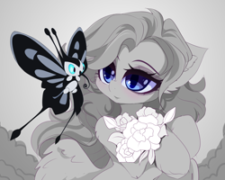 Size: 5000x4000 | Tagged: safe, artist:xsatanielx, beautifly, pegasus, pony, advertisement, female, flower, grayscale, mare, monochrome, partial color, pokémon, ych example, your character here