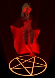 Size: 754x1080 | Tagged: safe, artist:riizatensely, oc, anthro, plantigrade anthro, 3d, blender, breasts, cult of the lamb, female, pentagram, sindy, solo, the cult of sindy