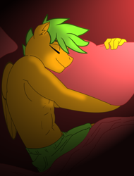 Size: 2048x2700 | Tagged: safe, artist:jamextreme140, oc, oc:galder rust, pegasus, anthro, base used, high res, hug, pillow, pillow hug, sleeping