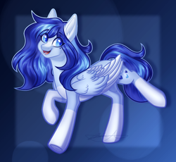 Size: 1400x1287 | Tagged: safe, artist:purplegrim40, oc, oc only, pegasus, pony, abstract background, female, mare, pegasus oc, smiling, solo, wings
