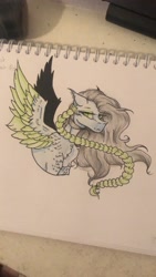 Size: 1980x3520 | Tagged: safe, artist:thelazyponyy, oc, oc only, pegasus, pony, braid, chest fluff, pegasus oc, solo, traditional art, wings