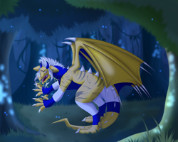 Size: 5315x4252 | Tagged: safe, artist:creed larsen, oc, dragon, claws, evil, fangs, forest, lightning, solo, wings