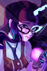 Size: 709x1063 | Tagged: safe, artist:kameko_mikan, sci-twi, twilight sparkle, human, equestria girls, g4, my little pony equestria girls: friendship games, bust, clothes, crystal prep academy uniform, duality, female, glasses, looking at you, magic capture device, midnight sparkle, sample, school uniform, solo, watermark