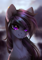 Size: 2012x2860 | Tagged: safe, artist:shenki, oc, oc only, earth pony, pony, beard, bust, ear piercing, facial hair, high res, piercing, slit pupils, solo