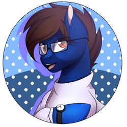 Size: 1000x1000 | Tagged: safe, artist:digitaldrawingmachine, oc, earth pony, pony, clock, clothes, commission, glasses, open mouth, open smile, simple background, smiling, solo, transparent background