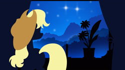 Size: 3920x2205 | Tagged: safe, artist:simonk0, applejack, earth pony, pony, g4, 4everfreebrony, applejack's hat, cowboy hat, female, hat, high res, night, silhouette, solo, stars, wallpaper, window