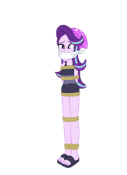 Size: 762x1049 | Tagged: safe, artist:robukun, starlight glimmer, human, equestria girls, equestria girls series, forgotten friendship, beanie, bondage, bound and gagged, cloth gag, clothes, gag, hat, rope, rope bondage, ropes, sandals, simple background, swimsuit, tied up, transparent background