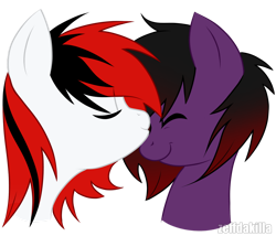 Size: 1280x1098 | Tagged: safe, artist:zeffdakilla, oc, oc only, oc:frankie fang, unnamed oc, pegasus, pony, duo, duo male, emo, eyes closed, gay, kissing, male, nose kiss, shipping, simple background, smiling, stallion, transparent background