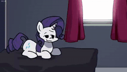 Size: 426x240 | Tagged: safe, artist:rainbrony, rarity, oc, oc:stoney poney, earth pony, pony, unicorn, g4, angry, animated, arrow, bed, bedroom, bedroom eyes, cross-popping veins, curtains, drugs, duo, emanata, eyes closed, female, friday night funkin', frown, funkin' is magic, gritted teeth, high, horn, kush, lying down, male, mare, marijuana, numbers, one eye closed, prone, smiling, sound, stallion, stoned, teeth, text, voice acting, webm, window, wink, youtube link