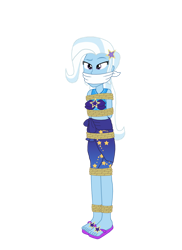 Size: 762x1049 | Tagged: safe, artist:robukun, trixie, human, equestria girls, equestria girls specials, g4, my little pony equestria girls: better together, my little pony equestria girls: forgotten friendship, bikini, bikini top, bondage, bound and gagged, cloth gag, clothes, gag, sandals, simple background, solo, swimsuit, tied up, transparent background, trixie is not amused, unamused