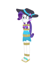 Size: 1280x1761 | Tagged: safe, artist:robukun, rarity, equestria girls, equestria girls series, forgotten friendship, bondage, bound and gagged, cloth gag, clothes, gag, hat, rope, rope bondage, ropes, sandals, simple background, swimsuit, tied up, transparent background