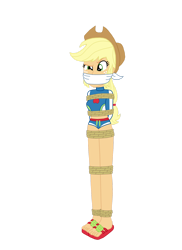 Size: 1280x1761 | Tagged: safe, artist:robukun, applejack, equestria girls, equestria girls series, forgotten friendship, bondage, bound and gagged, cloth gag, clothes, gag, hat, rope, rope bondage, ropes, simple background, swimsuit, tied up, transparent background