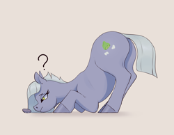 Size: 3377x2619 | Tagged: safe, artist:aquaticvibes, limestone pie, earth pony, pony, g4, butt, curious, face down ass up, female, high res, lidded eyes, mare, plot, question mark, rock, solo