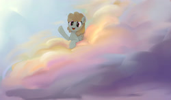 Size: 3318x1947 | Tagged: safe, artist:mandumustbasukanemen, dust devil, pegasus, pony, cloud, looking at you, open mouth, sky, smiling, solo, waving, waving at you