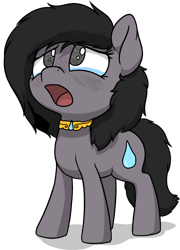 Size: 720x1002 | Tagged: safe, artist:smoldix, edit, oc, oc only, oc:filly anon, earth pony, pony, blushing, crying, emoticlone, female, filly, foal, gray eyes, jewelry, looking up, necklace, open mouth, sad, shadow, simple background, teardrop, transparent background