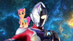 Size: 1916x1080 | Tagged: safe, artist:cheezedoodle96, artist:lovataro, sunny starscout, earth pony, pony, g4, g5, cute smile, g5 to g4, generation leap, happy, looking at you, smiling, smiling at you, ultraman, ultraman decker