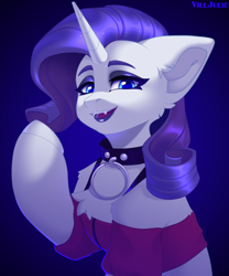 Size: 2000x2400 | Tagged: safe, artist:villjulie, rarity, pony, unicorn, g4, bust, clothes, collar, fangs, female, goth, high res, mare, raised hoof, redesign, solo