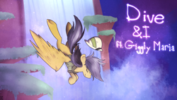 Size: 1280x720 | Tagged: safe, artist:kadoge, daring do, pegasus, pony, g4, eyes closed, falling, female, hat, mare, smiling, solo, song cover, water, waterfall