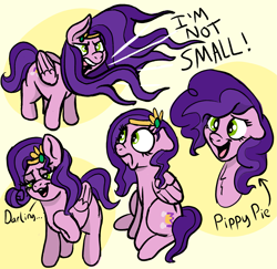Size: 2137x2073 | Tagged: safe, artist:doodledonutart, pipp petals, pegasus, pony, g5, blatant lies, darling, female, folded wings, frown, high res, mare, marelet, multeity, open mouth, open smile, pipp is short, pipp pipp pipp, pippy pie, sitting, sketch, smiling, solo, the new rarity, wings