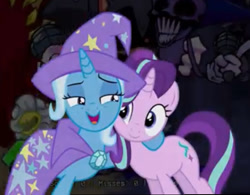 Size: 626x488 | Tagged: safe, starlight glimmer, trixie, pony, unicorn, g4, duo, face to face, female, friday night funkin', happy, lesbian, lidded eyes, looking at each other, looking at someone, open mouth, ship:startrix, shipping, smiling, smiling at each other, touching face, youtuber, youtuber:thewizardpony