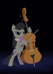 Size: 629x876 | Tagged: safe, octavia melody, earth pony, pony, g4, bipedal, cello, concerned, confused, friday night funkin', musical instrument, phantasm (song), sad, solo, upset, worried, youtuber:thewizardpony