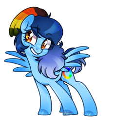 Size: 1545x1663 | Tagged: safe, artist:helithusvy, artist:klewgcg, oc, pegasus, pony, base used, blue hair, commission, female, hat, mare, pegasus oc, simple background, solo, spread wings, transparent background, wings
