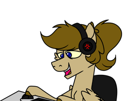 Size: 1100x900 | Tagged: safe, artist:fuckomcfuck, oc, oc:doodles, pegasus, pony, computer mouse, demi-girl, gaming, headphones, keyboard, simple background, solo, transparent background