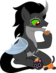 Size: 867x1136 | Tagged: safe, artist:littlejurnalina, king sombra, pony, g4, cookie, food, simple background, solo, transparent background, wings