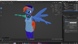 Size: 1920x1080 | Tagged: safe, artist:kamimation, oc, oc:kam pastel, pegasus, anthro, 3d, amputee, blender, breasts, clothes, goggles, hat, pants, red hair, shirt, simple, solo, t pose, t-shirt, wip