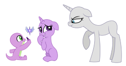 Size: 3121x1633 | Tagged: safe, artist:velveagicsentryyt, oc, oc only, dragon, pony, unicorn, baby, baby dragon, baby pony, base, crayon, dragon oc, female, filly, floppy ears, foal, frown, grin, horn, mare, nervous, nervous smile, non-pony oc, raised hoof, simple background, sitting, smiling, transparent background, unamused, unicorn oc