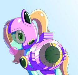 Size: 912x877 | Tagged: safe, artist:trackheadtherobopony, oc, oc:goldheart, pony, robot, robot pony, bubblegum, food, gum, hoof cannon, pointing at you