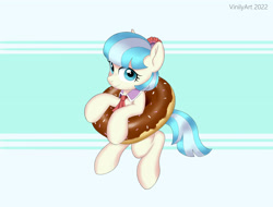 Size: 3480x2648 | Tagged: safe, artist:vinilyart, coco pommel, earth pony, pony, g4, cocobetes, cute, donut, female, food, high res, looking at you, mare, smiling, solo